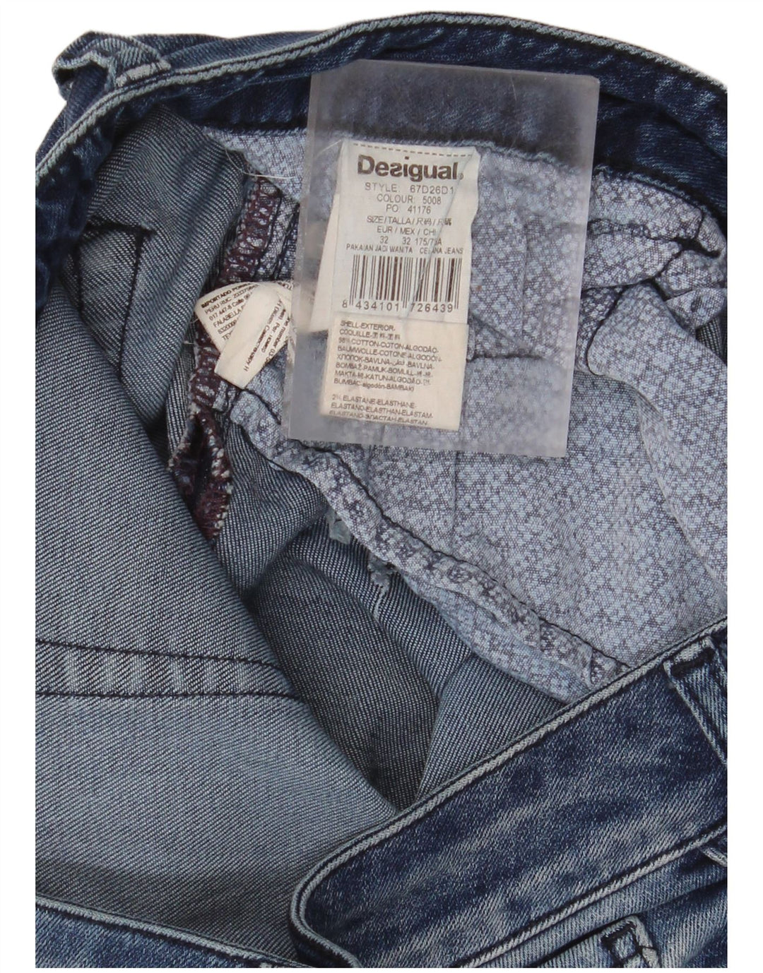 DESIGUAL Vaqueros pitillo desgastados para mujer W32 L32 Algodón de pata de gallo azul