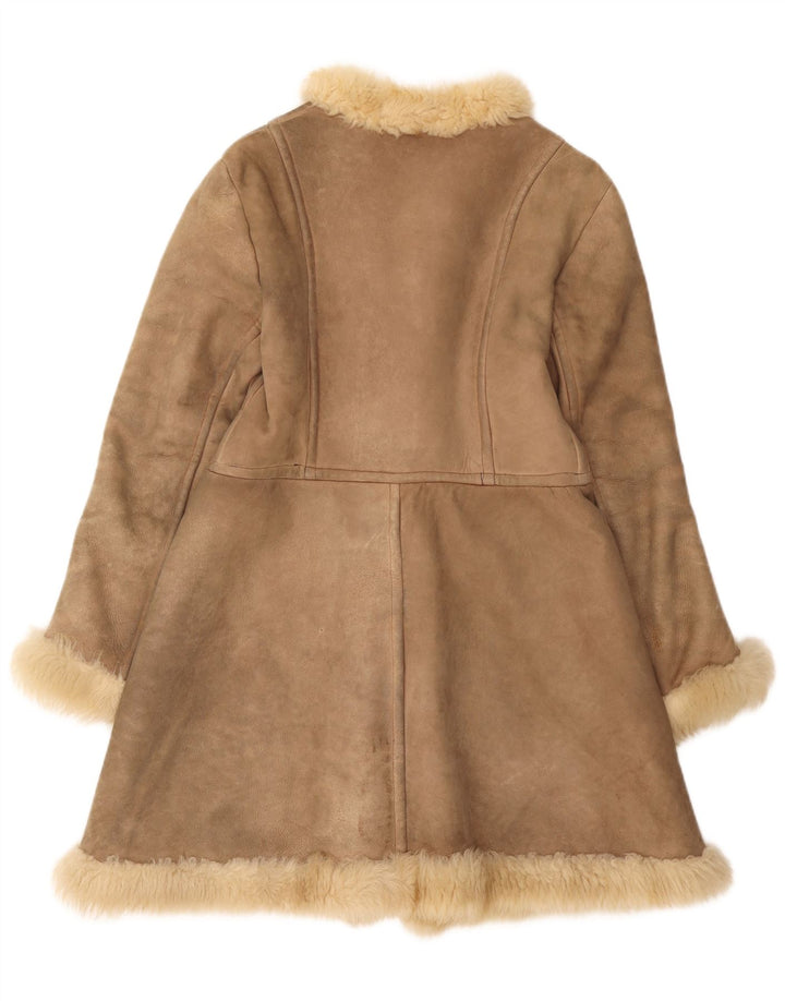Vintage mujer shearling abrigo Reino Unido 10 pequeño marrón