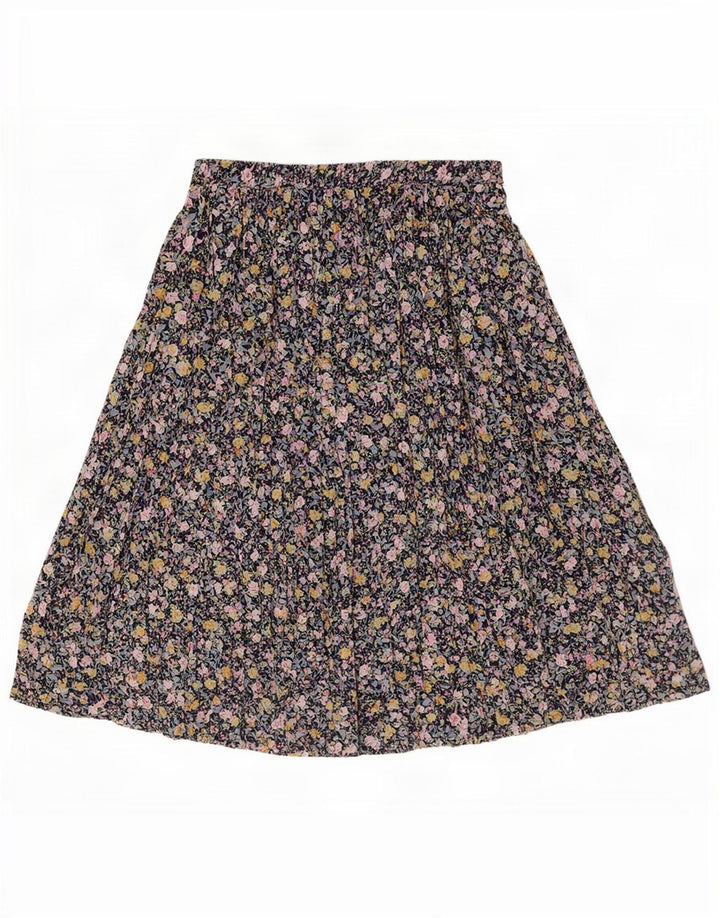 Vintage mujer A-Line falda W34 poliéster floral azul marino grande