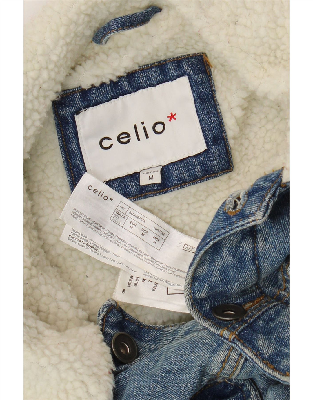 Celio Chaqueta vaquera Sherpa para hombre UK 38 Algodón azul medio