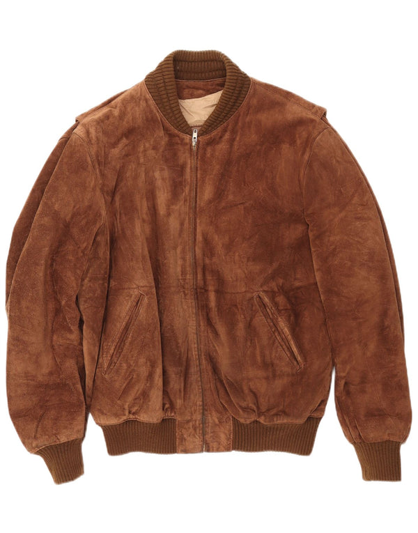 VINTAGE Chaqueta bomber de ante para hombre IT 52 XL Marrón