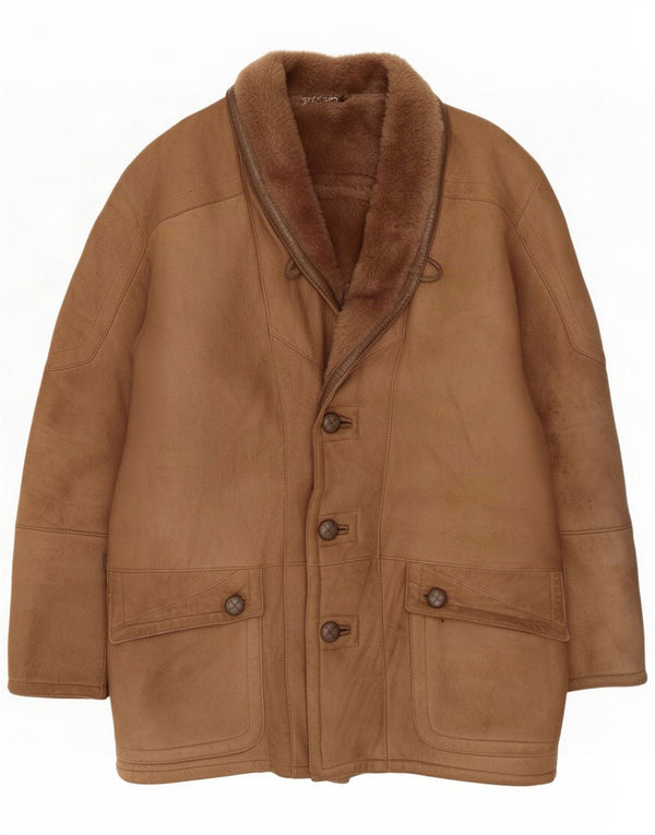 Chaqueta holgada vintage de piel de oveja para hombre UK 36 Small Brown