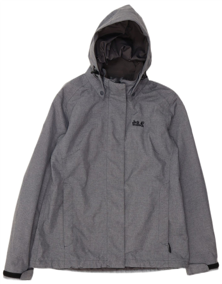 JACK WOLFSKIN Chaqueta impermeable con capucha para mujer UK 40 Poliéster gris medio