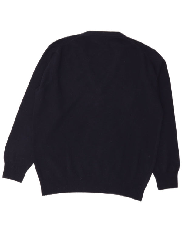 Sisley Hombre Jersey Con Cuello En V De Lana Virgen Azul Marino Medio