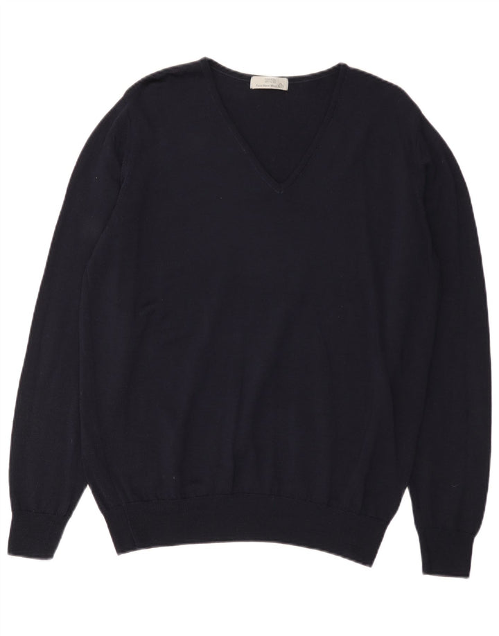 Marks & Spencer Jersey con cuello en V para mujer UK 46 Large Lana azul marino