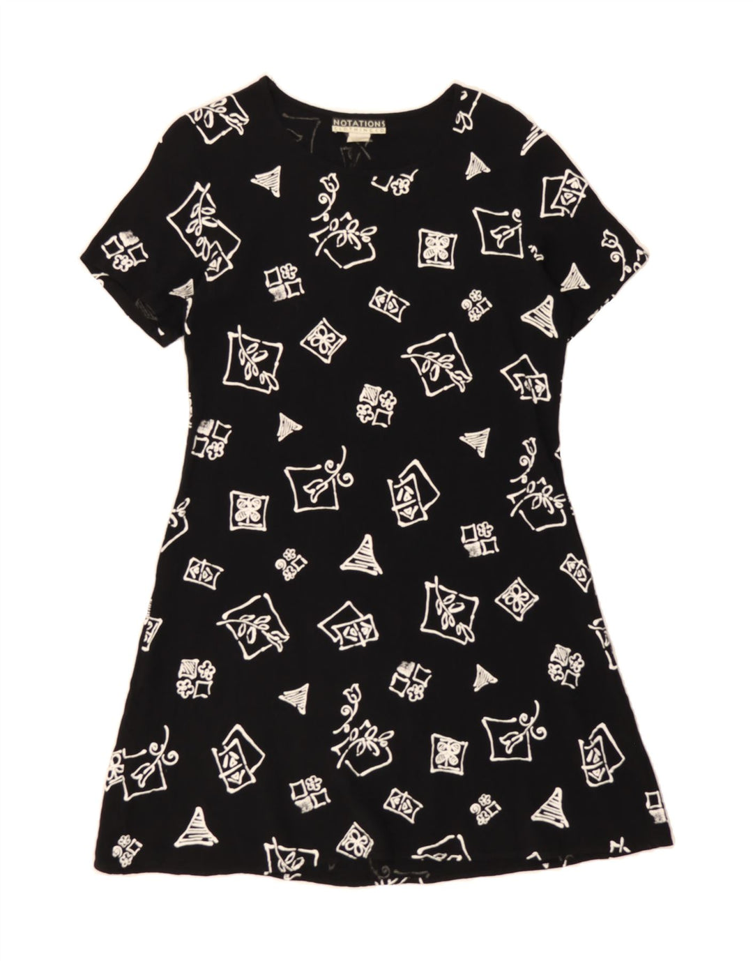 NOTATIONS Womens A-Line Dress UK 14 Medium Black Floral Vintage Notations and Second-Hand Notations from Messina Hembry 