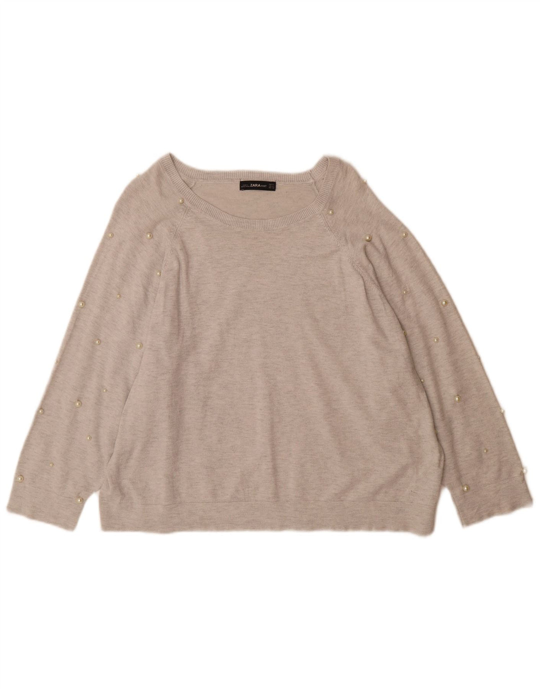 Zara Jersey oversize con cuello barco para mujer, talla 44, viscosa gris medio