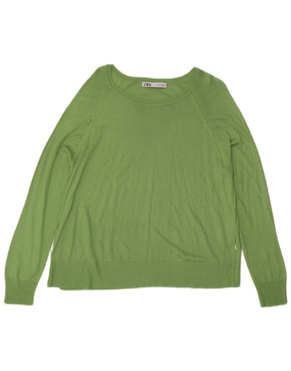Zara - Jersey con cuello barco para mujer, talla 40, viscosa verde medio