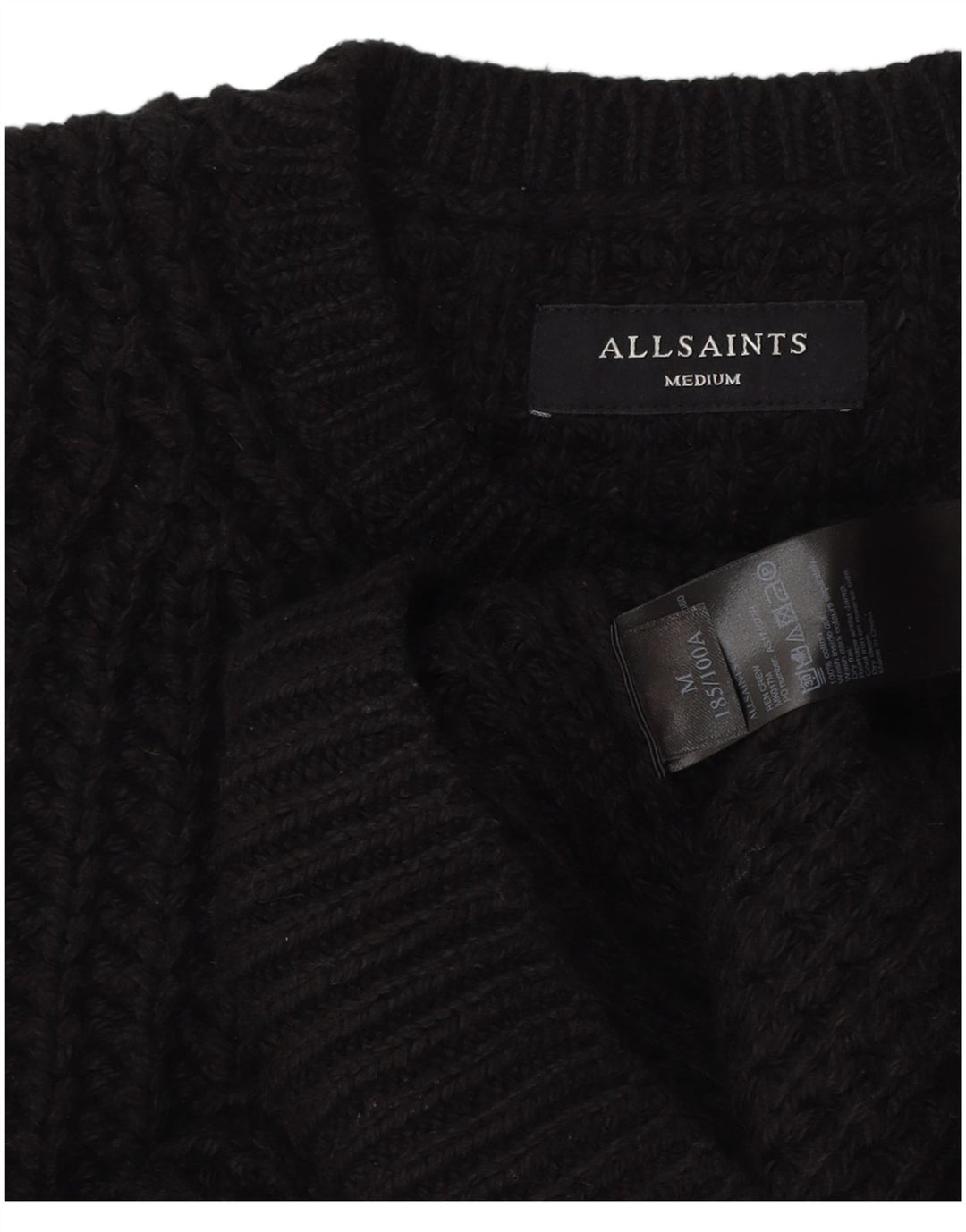 All Saints Jersey de cuello redondo para hombre, jersey de algodón negro mediano