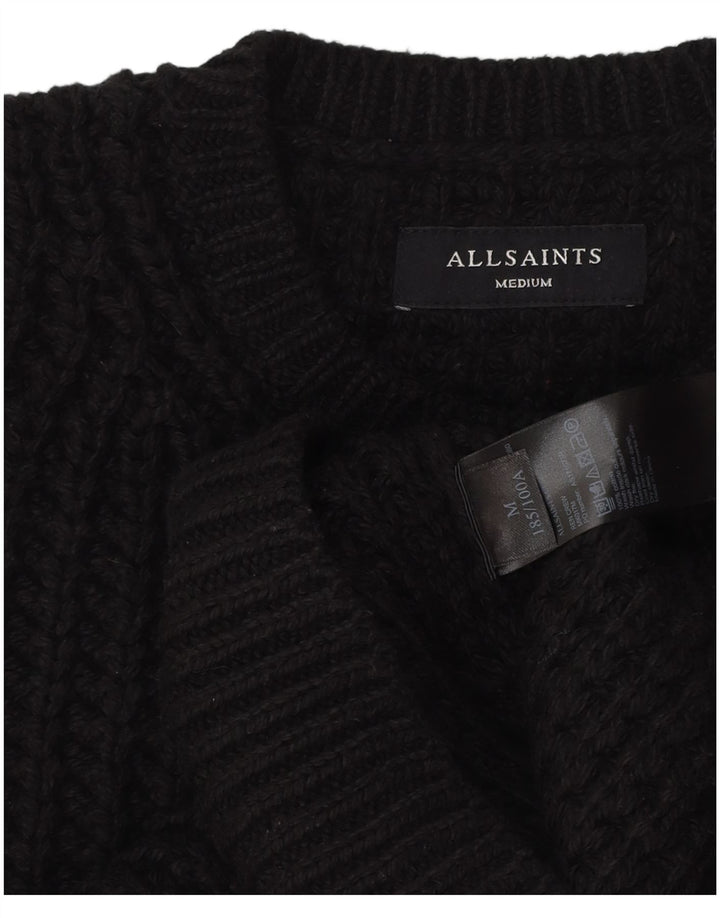 All Saints Jersey de cuello redondo para hombre, jersey de algodón negro mediano