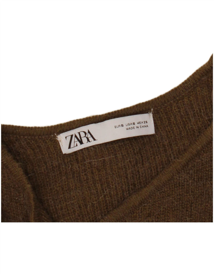 Zara Mujer Abrigo Cárdigan Suéter UK 10 Small Caqui