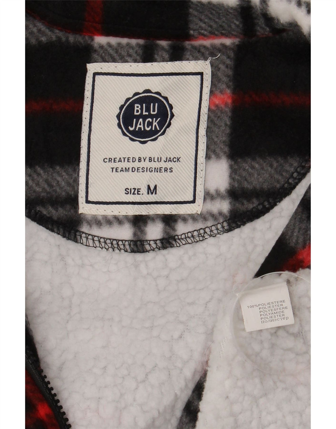 Vintage hombres Sherpa Lumberjack franela camisa medio negro cuadros poliéster