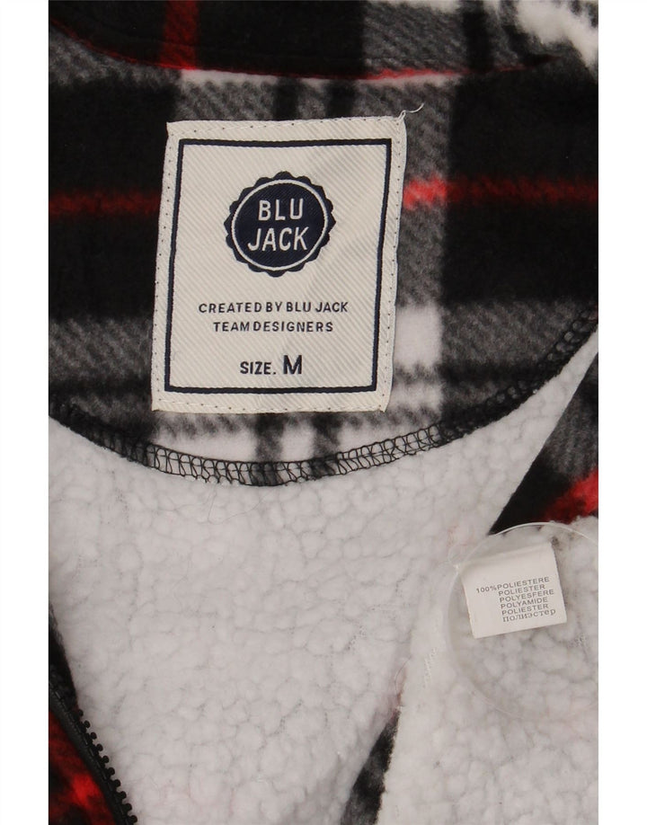 Vintage hombres Sherpa Lumberjack franela camisa medio negro cuadros poliéster