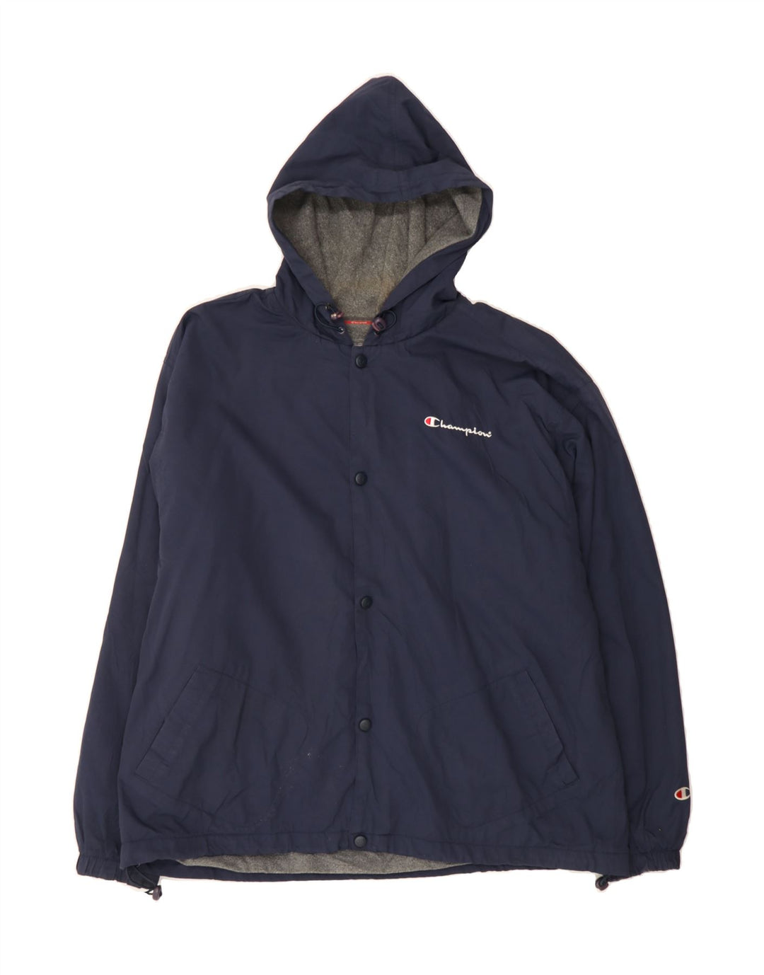 CHAMPION Mens Hooded Bomber Jacket UK 40 Large Navy Blue Nylon Vintage Champion and Second-Hand Champion from Messina Hembry 