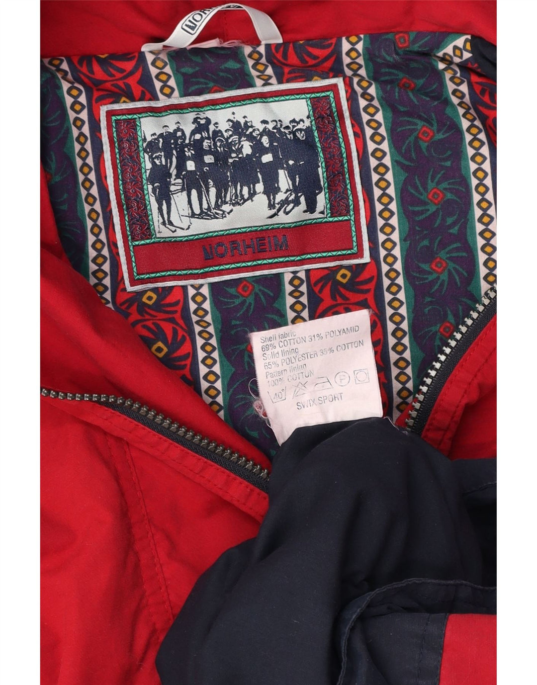 NORHEIM Chaqueta Anorak con capucha para hombre Reino Unido 40 Grande Rojo Colorblock Algodón