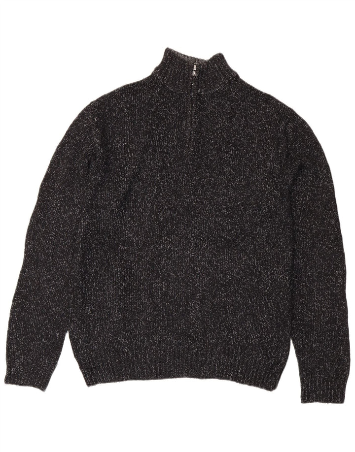CHAPS Suéter tipo jersey con cuello y cremallera para hombre Algodón moteado negro mediano