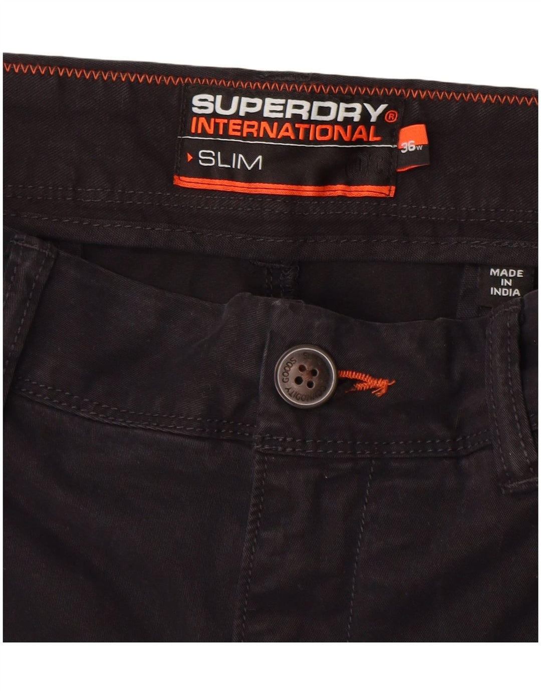 Superdry Shorts chinos ajustados para hombre W36 Large Black Cotton