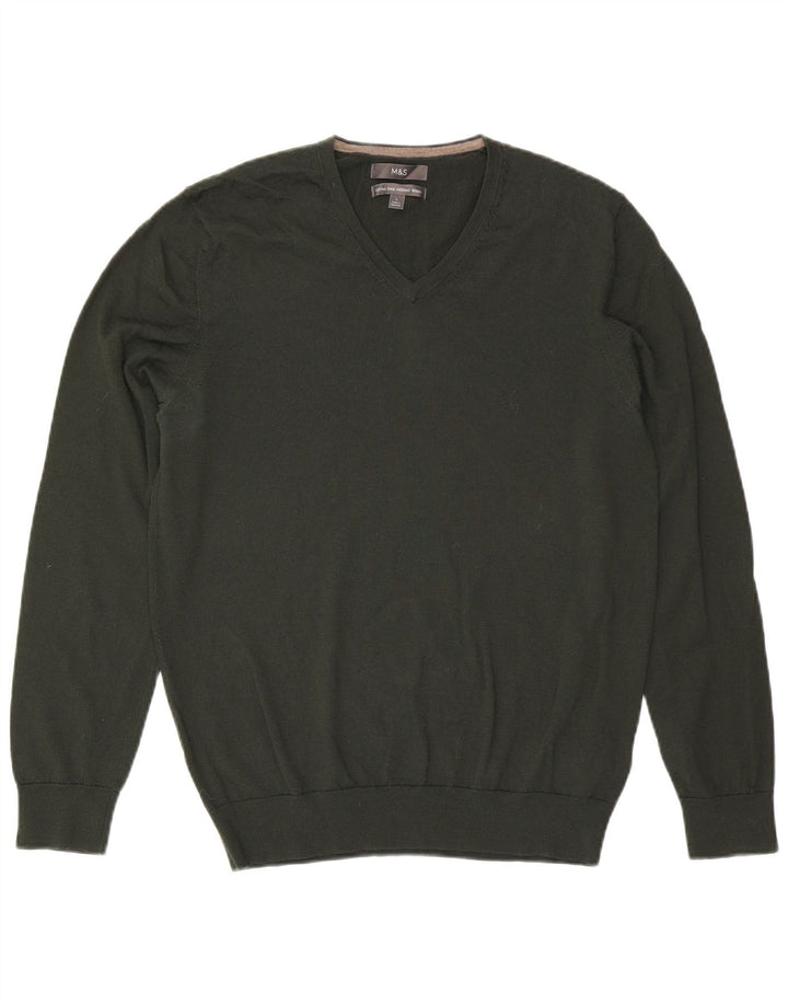 Marks & Spencer Jersey con Cuello en V para Hombre de Lana Caqui Grande