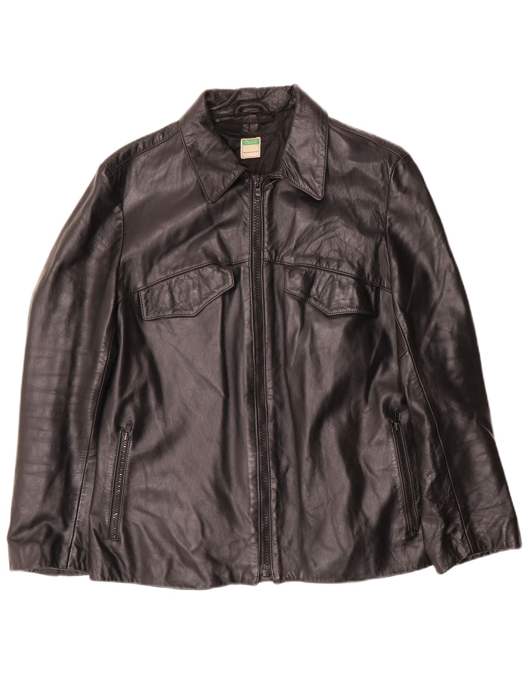 Benetton Chaqueta De Cuero Mujer ES 44 Mediana Cuero Negro