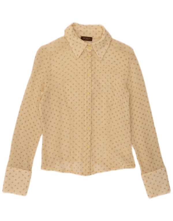 Blusa tipo camisa para mujer Ecko Unlimited UK 10 Small Beige Spotted
