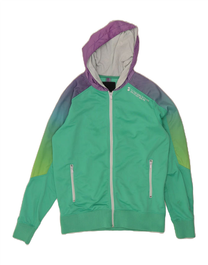 JACK & JONES Mens Zip Hoodie Sweater Medium Green Colourblock Polyester Vintage Jack & Jones and Second-Hand Jack & Jones from Messina Hembry 