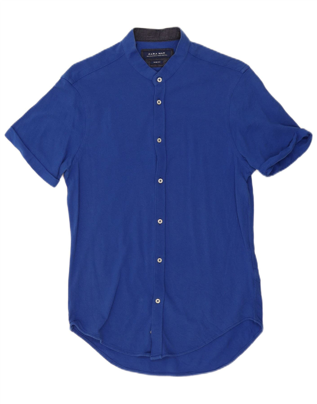 ZARA Hombre Camisa Slim Fit Manga Corta Algodón Azul Medio