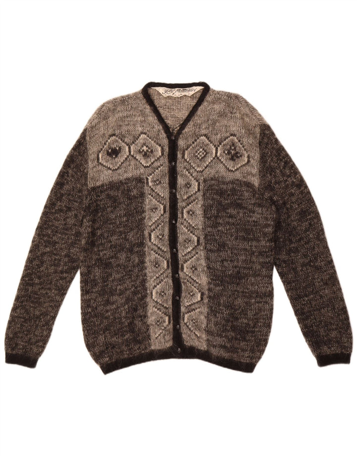 Vintage mujer oversized Cardigan suéter IT 48 XL Gris Fair Isle Mohair