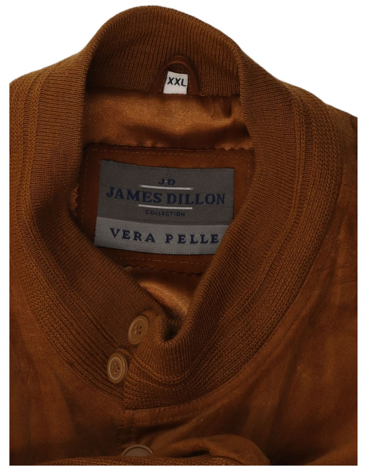 James Dillon Chaqueta bomber de ante para hombre UK 44 2XL Cuero marrón