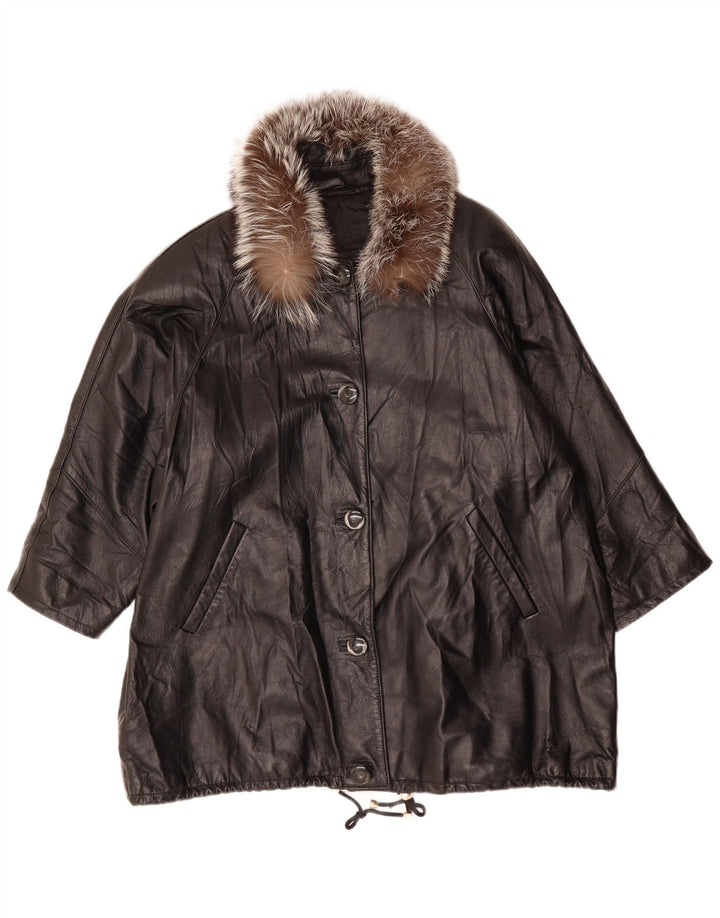 PAUL & WITE Abrigo de cuero para mujer UK 20 2XL Cuero negro