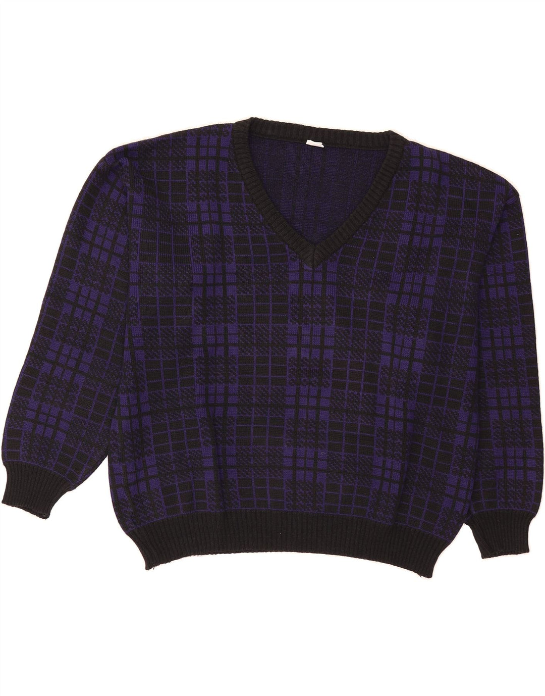 VINTAGE Womens Oversized V-Neck Jumper Sweater UK 14 Medium Purple Check Vintage Vintage and Second-Hand Vintage from Messina Hembry 