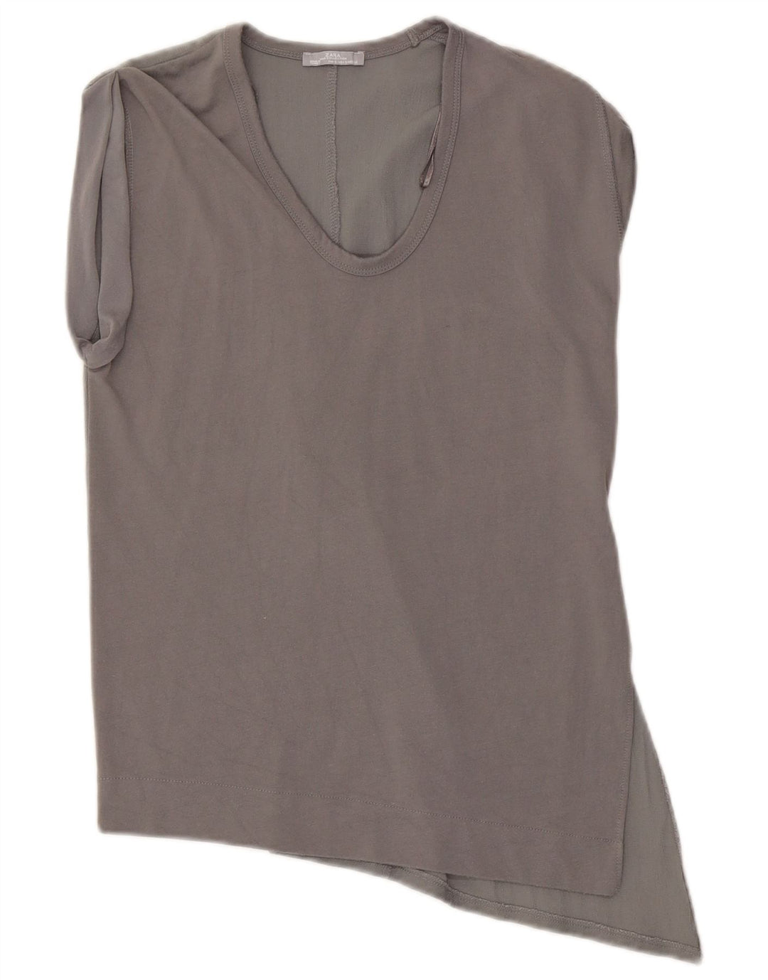 Zara Mujer Blusa Asimétrica Top UK 10 Small Gris Viscosa