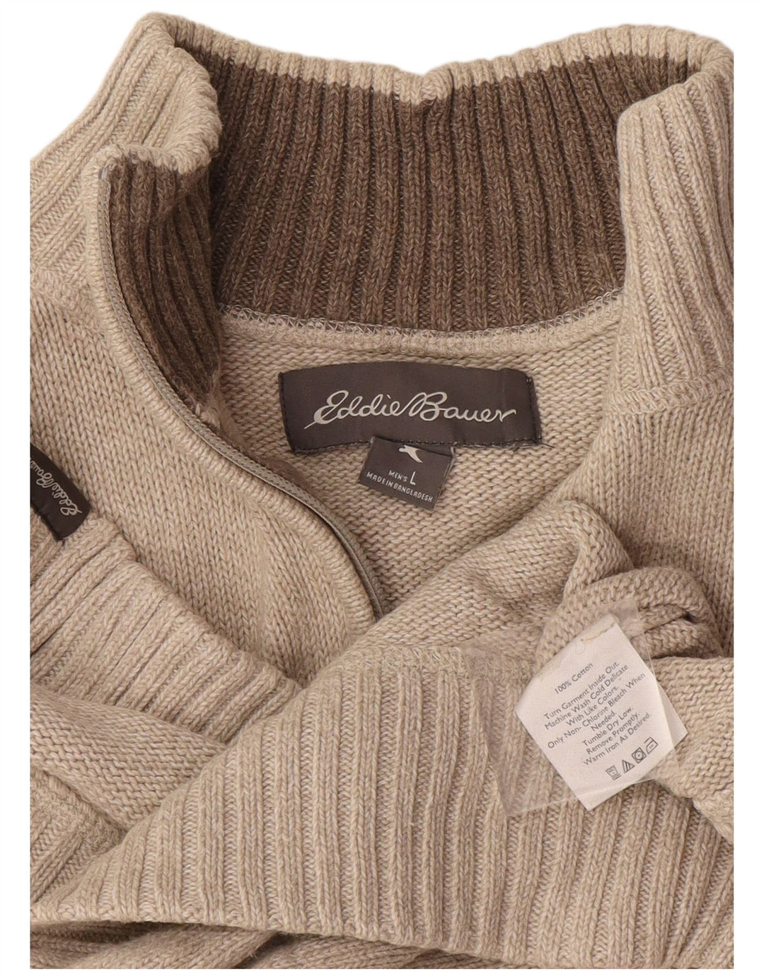 Eddie Bauer - Jersey con cuello y cremallera para hombre, talla grande, algodón beige