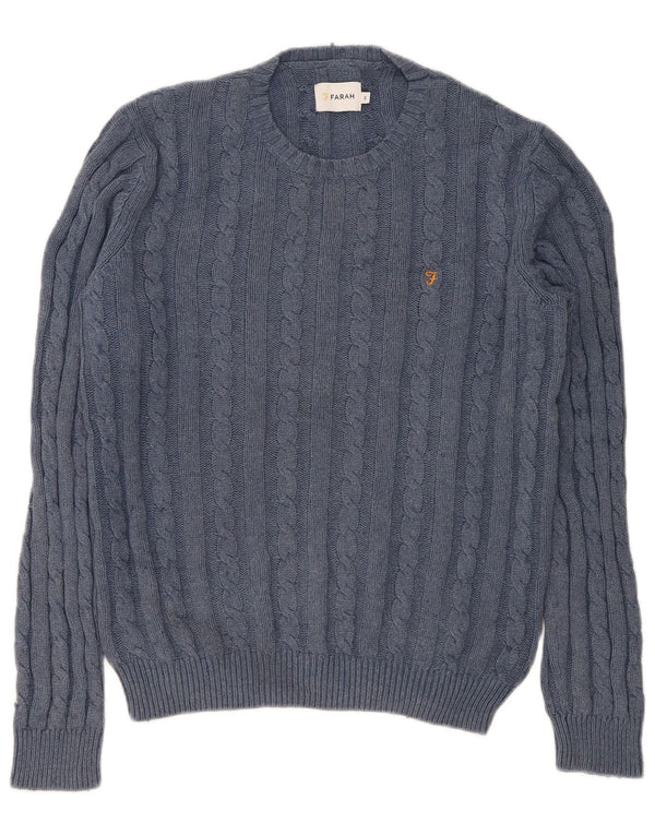 Farah Mens Crew Neck Jumper Sweater Small Azul Marino Algodón