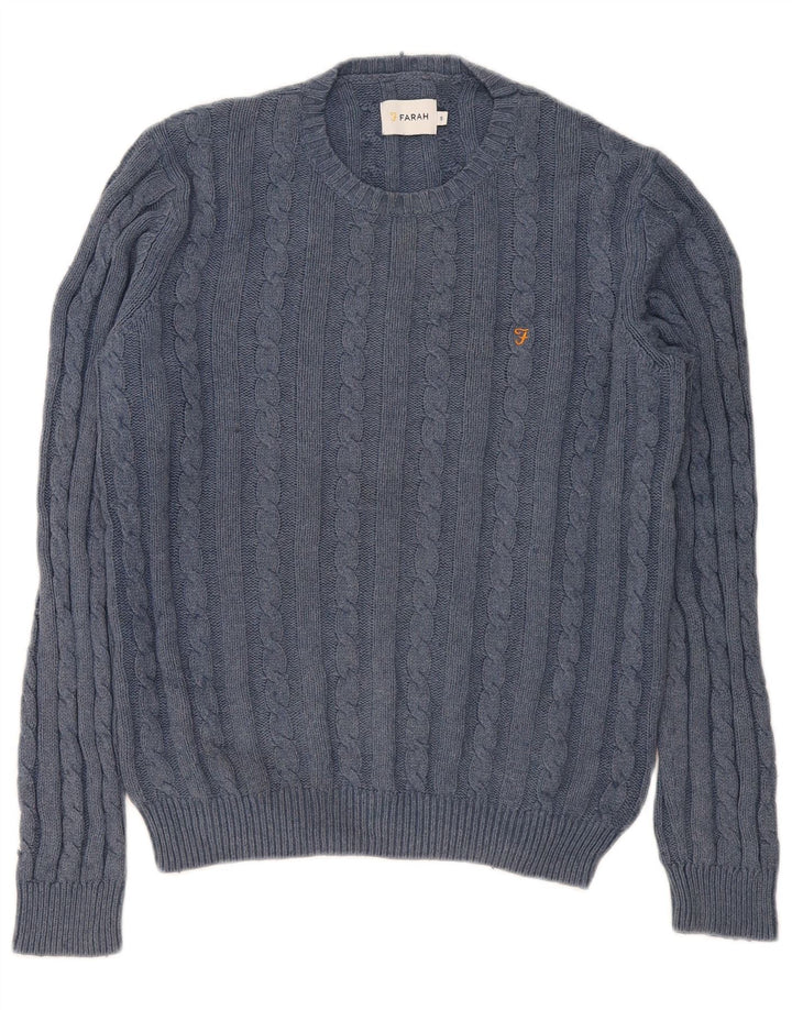Farah Mens Crew Neck Jumper Sweater Small Azul Marino Algodón