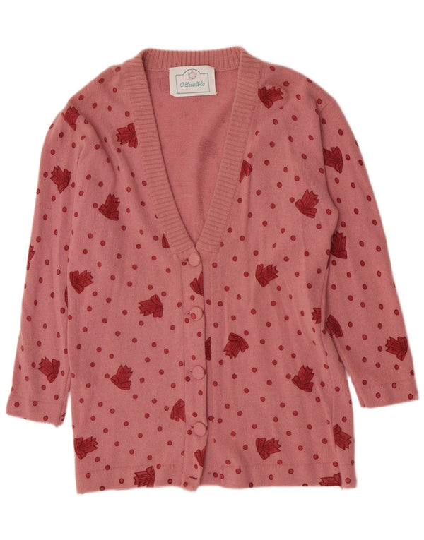 Vintage mujer longline cardigan suéter Reino Unido 14 gran lana manchada rosa