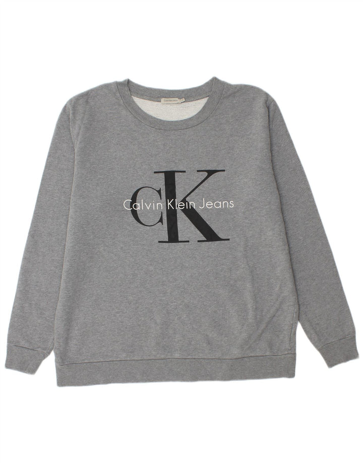CALVIN KLEIN JEANS Sudadera gráfica para hombre Jumper XL Gris Algodón