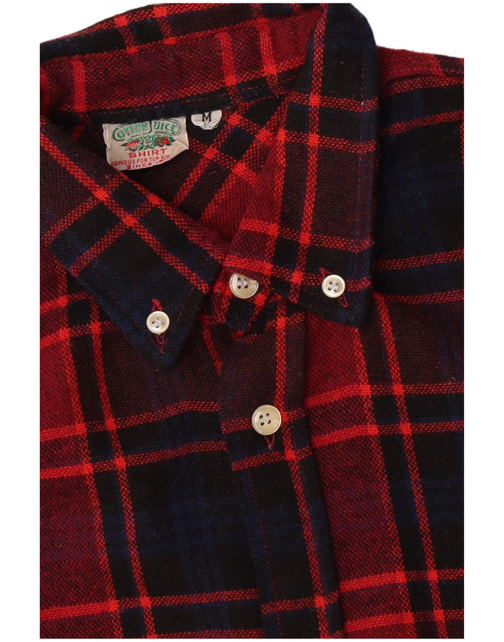 Camisa de franela vintage para hombre de algodón a cuadros rojos medianos