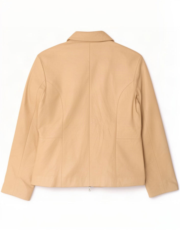 Chaqueta de cuero vintage para mujer IT 46 Beige grande