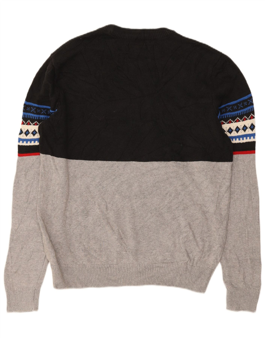 Chaps Suéter tipo jersey con cuello redondo para hombre, tamaño grande, gris, algodón Fair Isle