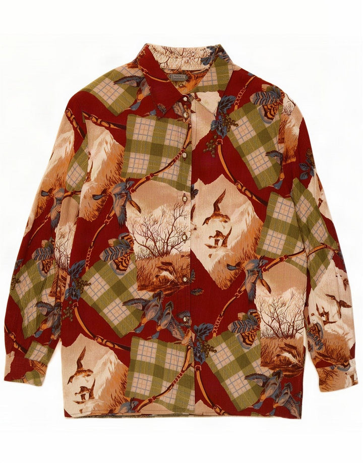 Vintage mujer camisa blusa Reino Unido 16 grande multicolor patchwork naturaleza