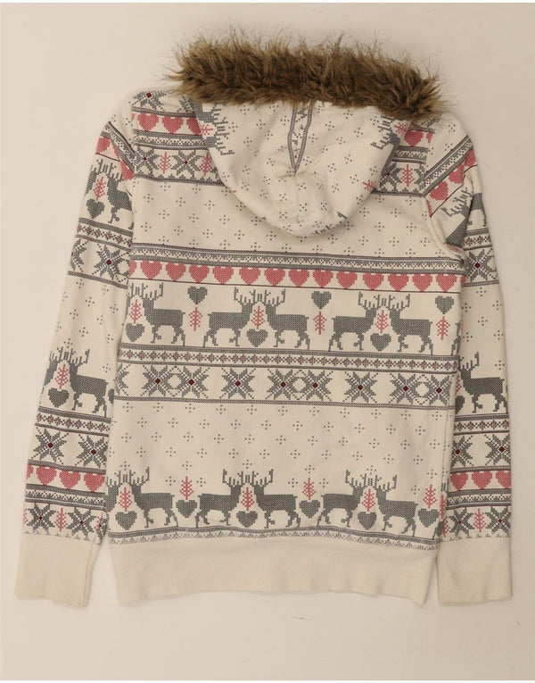 Marks & Spencer Suéter con capucha y cremallera para mujer UK 10 Small Off White Fair Isle