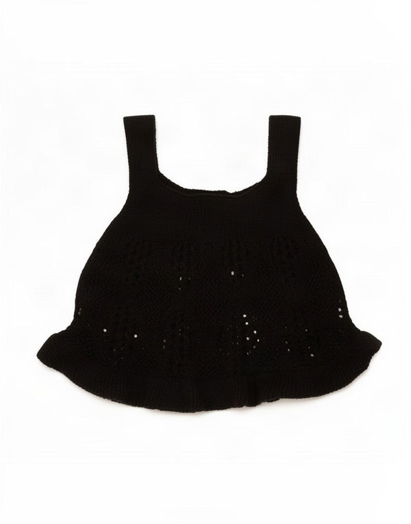 Zara Mujer Top Cami De Punto UK 8 Small Algodón Negro