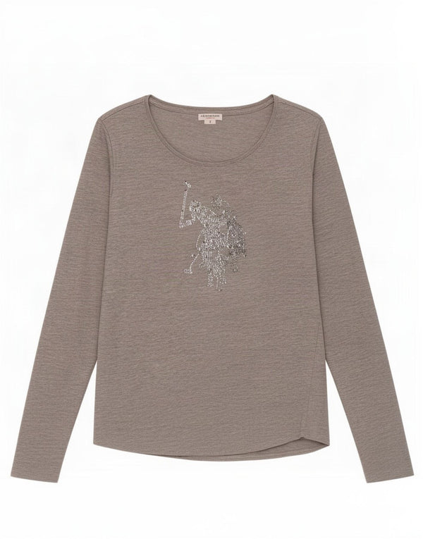 Asociación de Polo de EE. UU. Top gráfico para mujer de manga larga UK 40 Small Grey