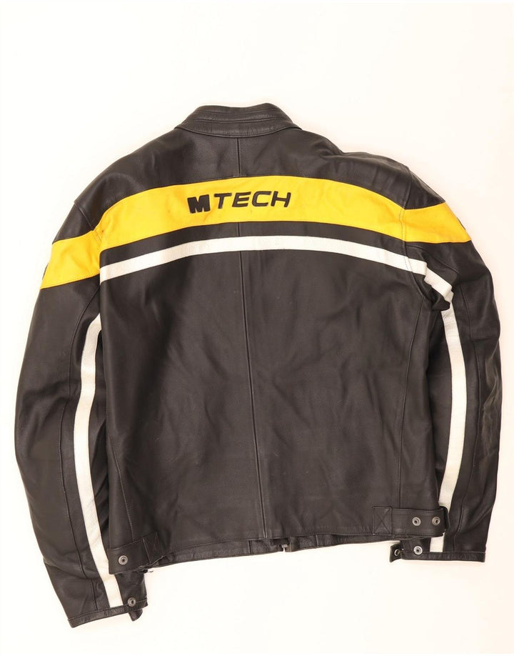 M Tech Chaqueta de motociclista de cuero para hombre IT 54 XL Bloque de color negro