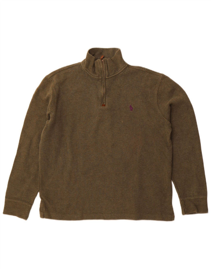 Polo Ralph Lauren - Sudadera con cuello y cremallera para hombre, talla pequeña, algodón caqui