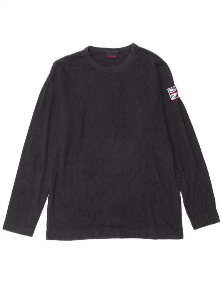 REPLAY Hombre Top Manga Larga Medio Negro