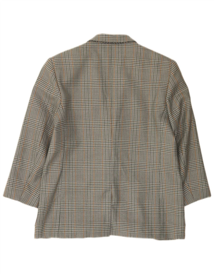 Vintage mujer 2 botones Blazer chaqueta IT 46 lana de pata de gallo gris grande