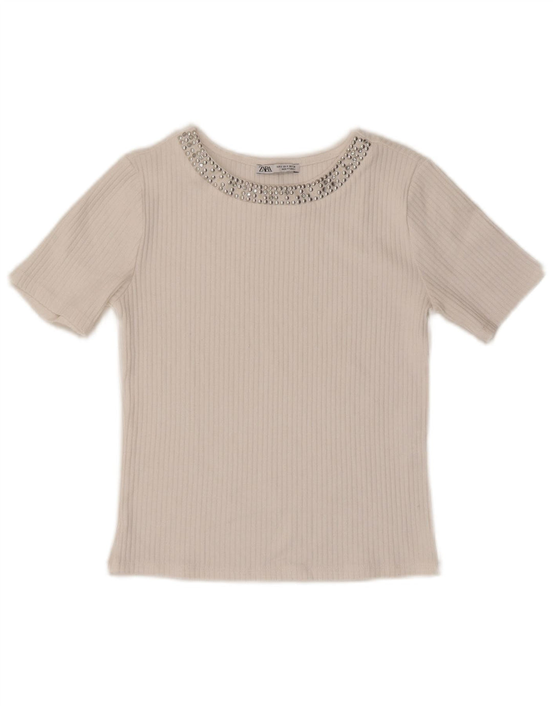 ZARA Mujer Camiseta Corta Top UK 8 Small Blanco Poliéster