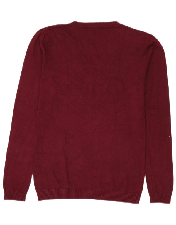 Guess Suéter gráfico con cuello en V para mujer UK 44 Large Borgoña