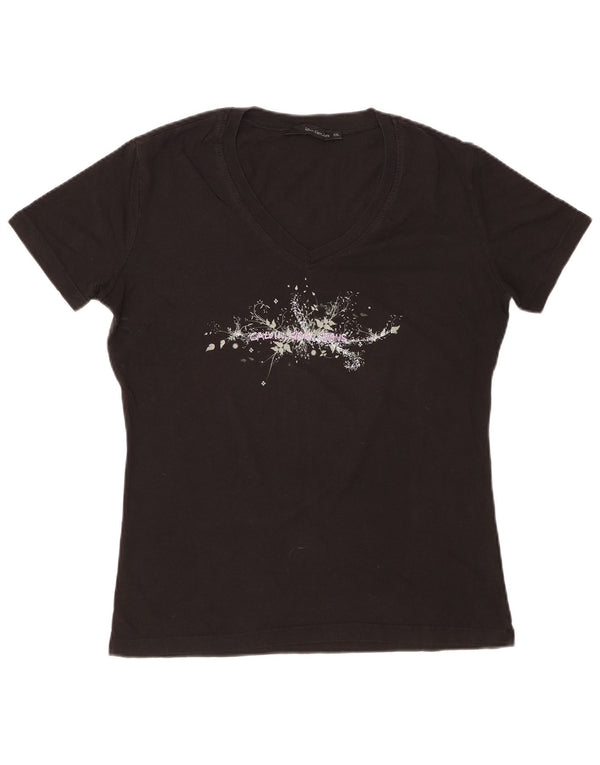 CALVIN KLEIN JEANS Camiseta gráfica para mujer Top UK 20 2XL Negro